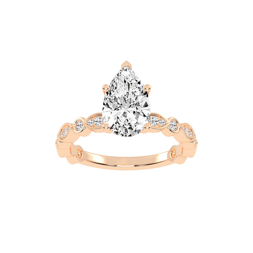Triside Vintage Pear Cut Side Stone Lab Diamond Ring