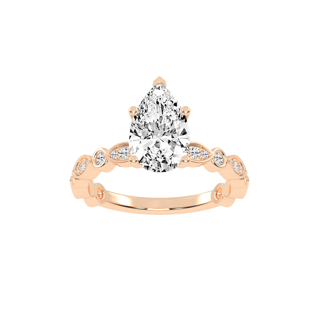 Triside Vintage Pear Cut Side Stone Lab Diamond Ring