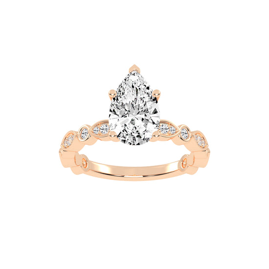 Triside Vintage Pear Cut Side Stone Lab Diamond Ring
