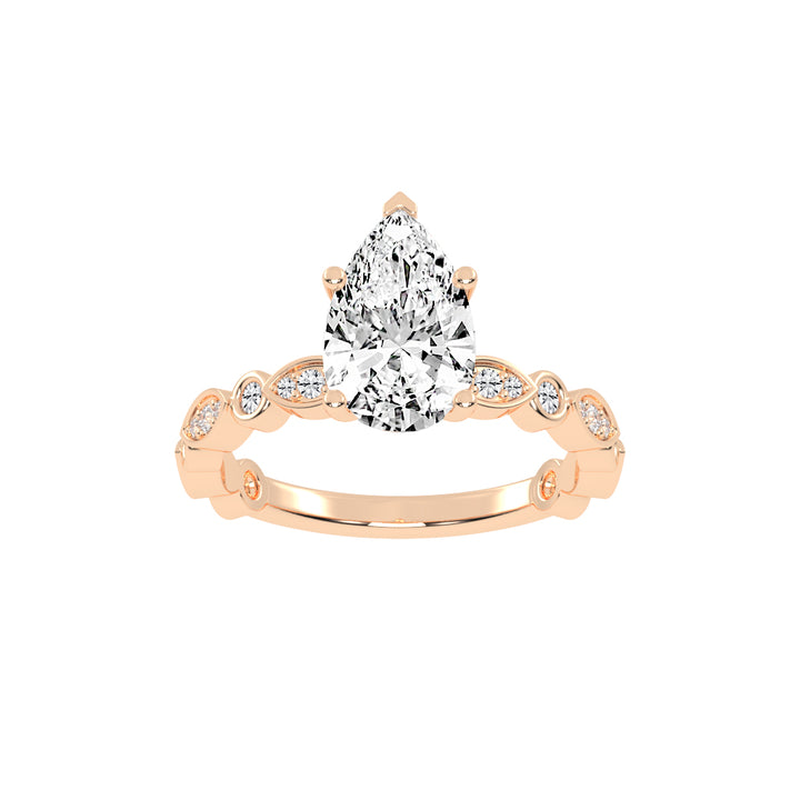 Triside Vintage Pear Cut Side Stone Lab Diamond Ring