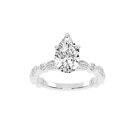 Triside Vintage Pear Cut Side Stone Lab Diamond Ring