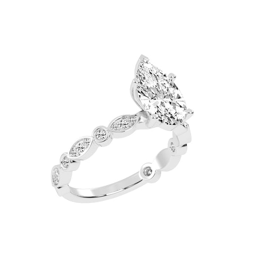 Triside Vintage Pear Cut Side Stone Lab Diamond Ring