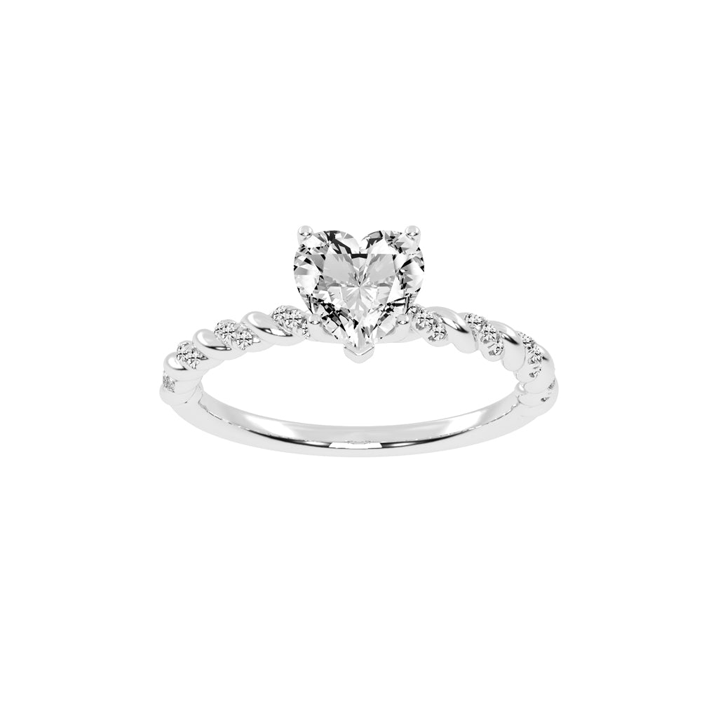 Sideriva Braided Heart Shape Side Stone Lab Diamond Ring