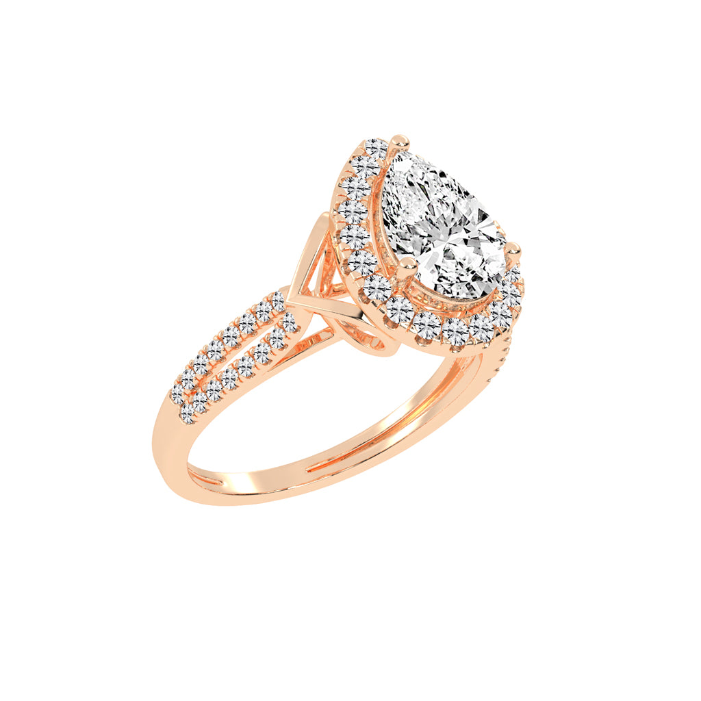 Halestira Cathedral Pear Cut Halo Lab Diamond Ring