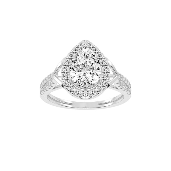 Halestira Cathedral Pear Cut Halo Lab Diamond Ring