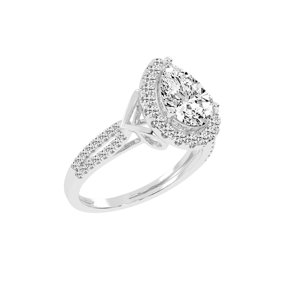 Halestira Cathedral Pear Cut Halo Lab Diamond Ring