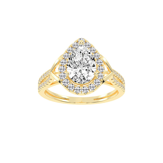 Halestira Cathedral Pear Cut Halo Lab Diamond Ring