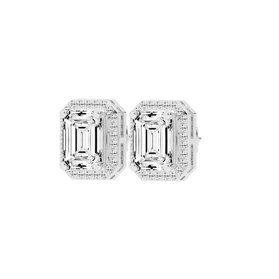 4.25Ct Emerald Shape, Gold, Halo Studs Earrings