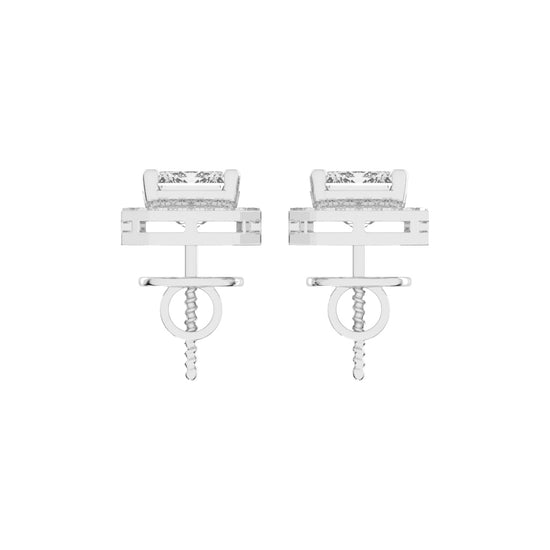 4.25Ct Emerald Shape, Gold, Halo Studs Earrings