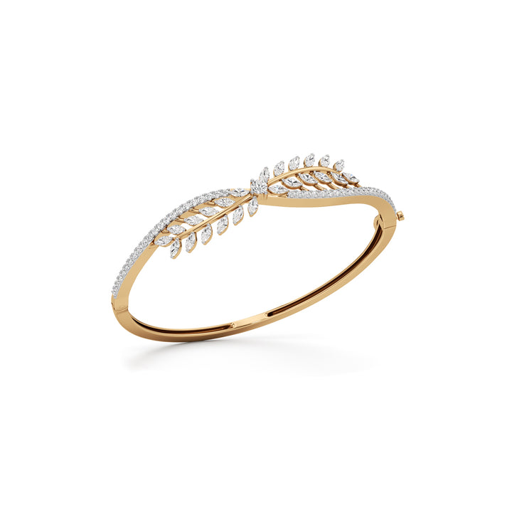 Solid 925 Silver  18k Gold Plated Sparkling Marquise Leaf-Motif Statement Bangle