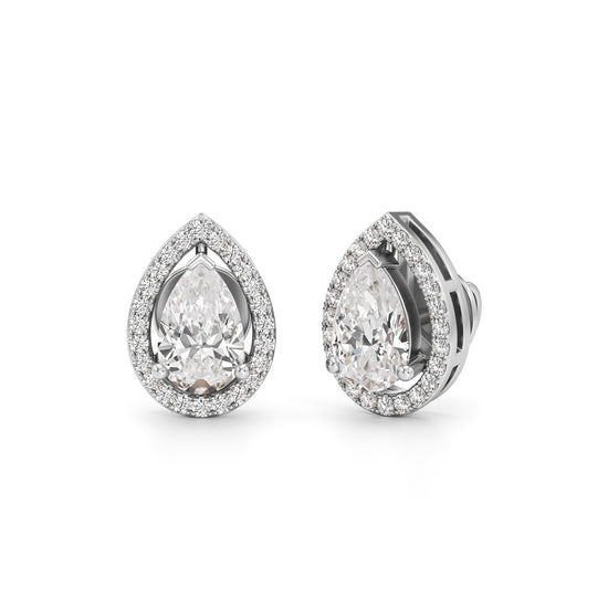 1.75Ct Pear Shape Halo Studs Earrings