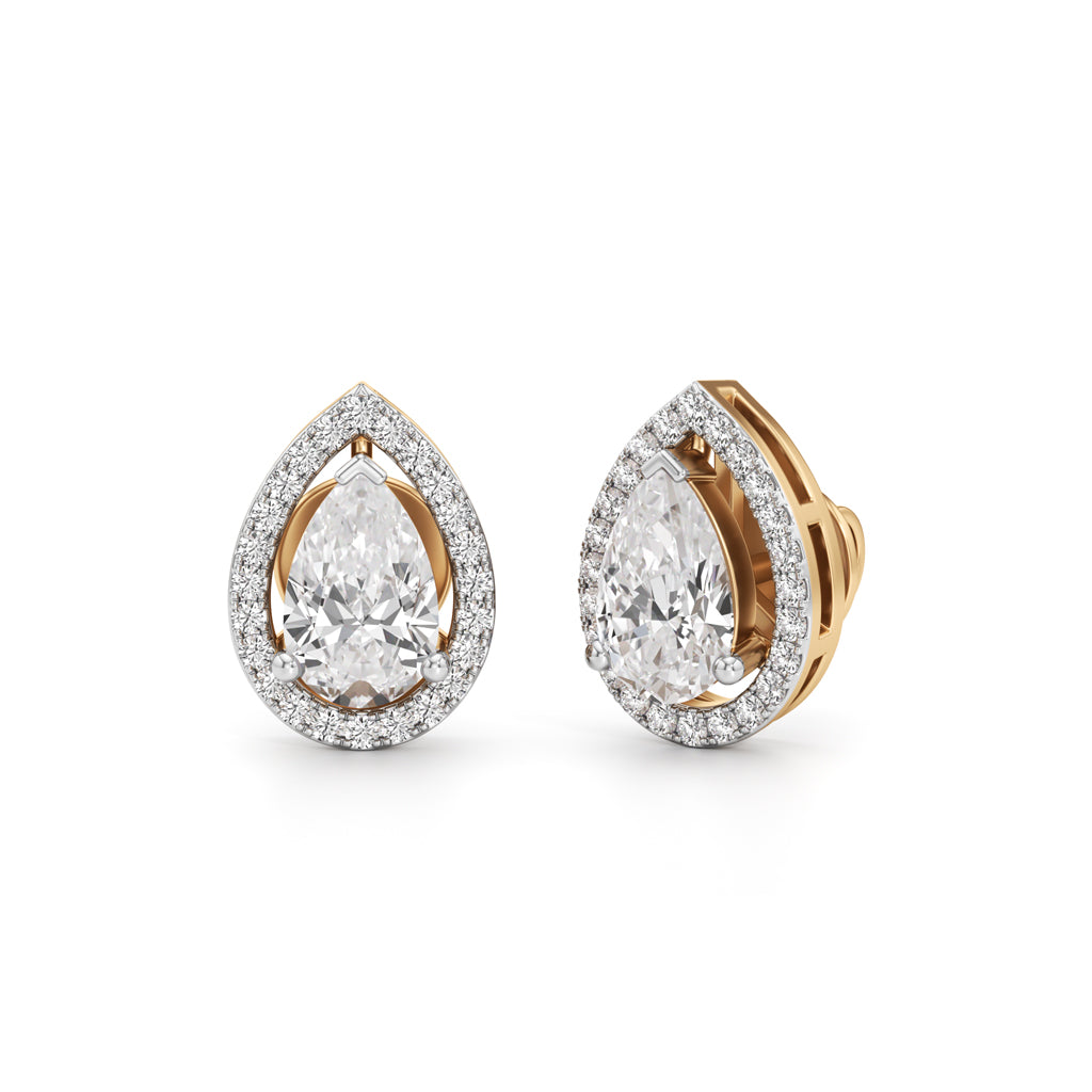 1.75Ct Pear Shape Halo Studs Earrings