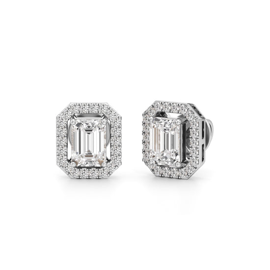 1.75Ct Emerald Shape Halo Studs Earrings