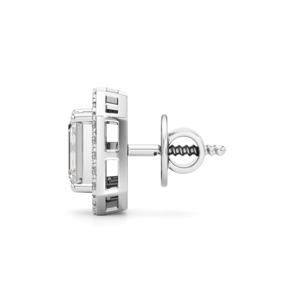 1.75Ct Emerald Shape Halo Studs Earrings