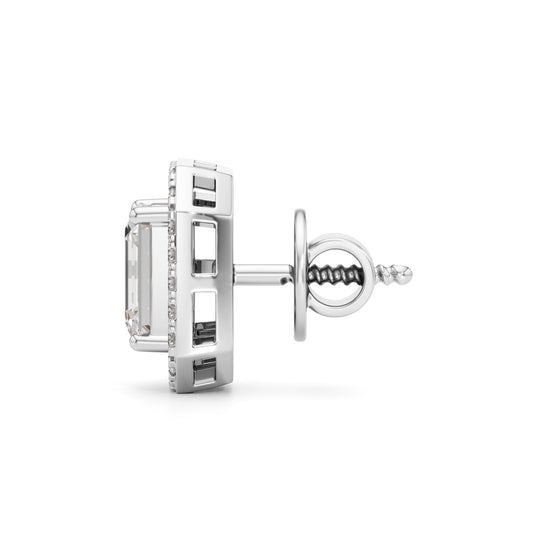 1.75Ct Emerald Shape Halo Studs Earrings