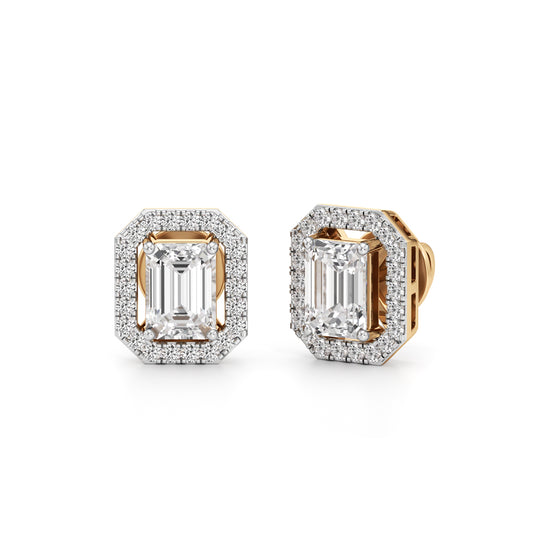 1.75Ct Emerald Shape Halo Studs Earrings