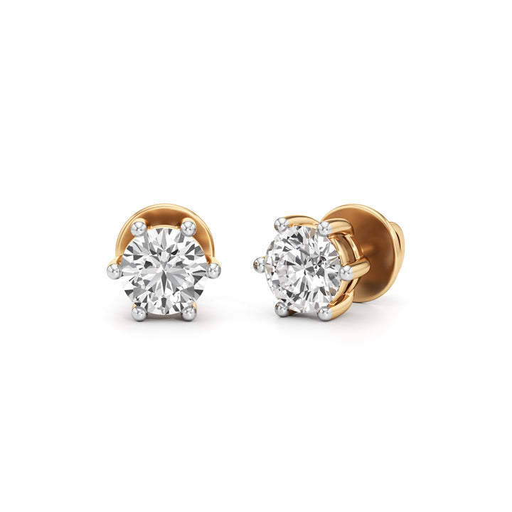 Classic Solitaire 925 Silver 18k Gold Plated Stud Earrings
