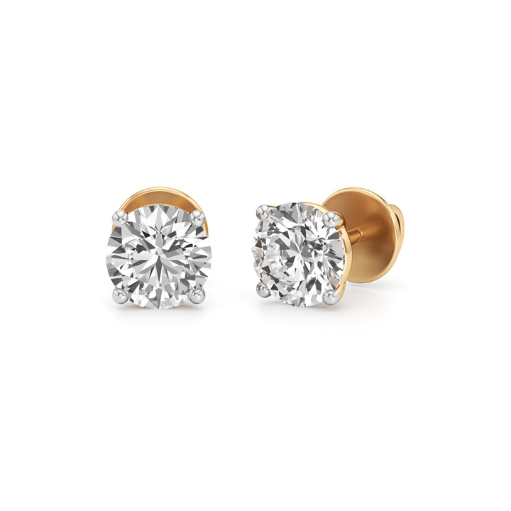 Elite Solitaire 925 Silver  18K Gold Plated Stud Earrings