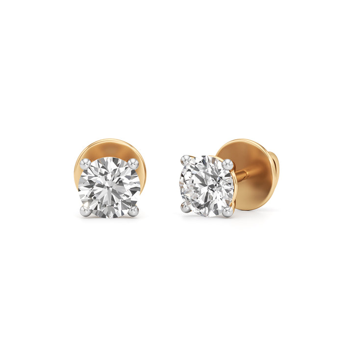 Timeless  Solitaire 925 Silver  18k Gold Plated Stud Earrings