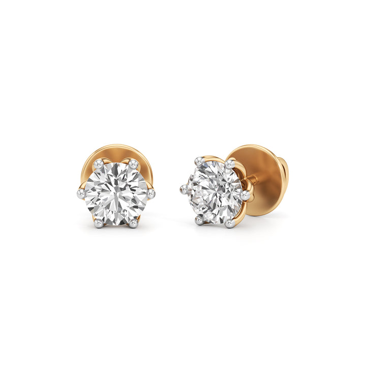 Exquisite Lotus Solitaire 925 Silver  18K Gold Plated Stud Earrings