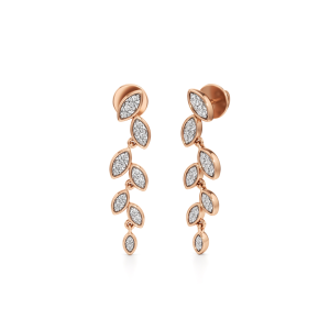 Golden Leaf Cascade Diamond Dangle Earrings