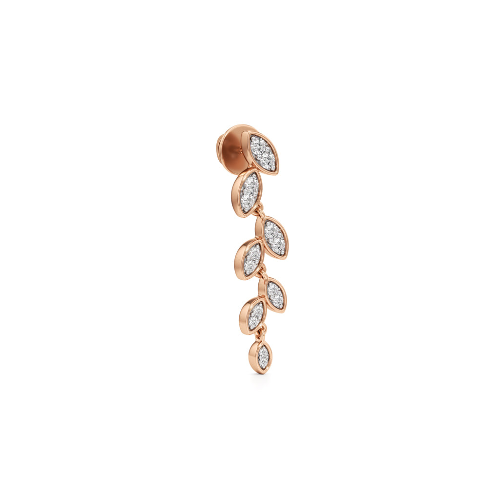 Golden Leaf Cascade Diamond Dangle Earrings