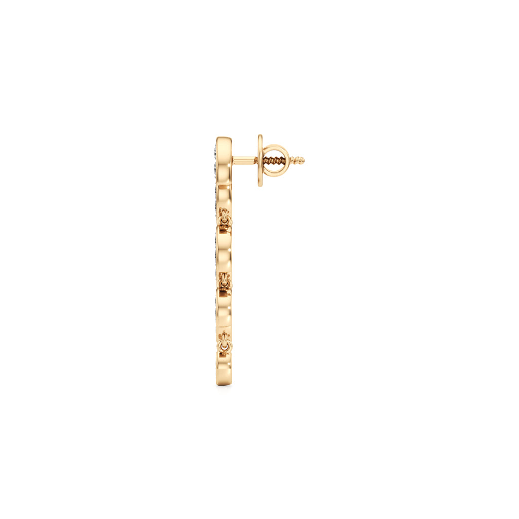 Golden Leaf Cascade Diamond Dangle Earrings