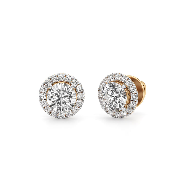 Luxury 925 Silver 18K Gold Plated Brilliant Halo Solitaire Stud Earrings