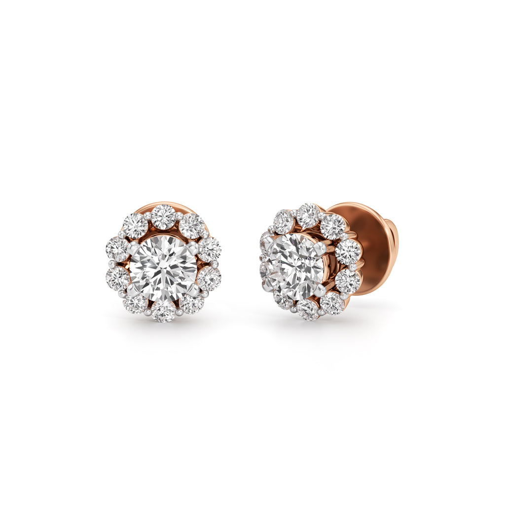 0.75Ct Round Shape Halo Studs Earrings