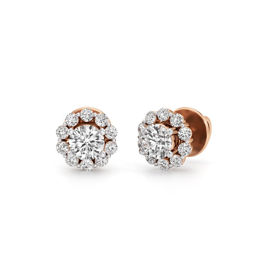 0.75Ct Round Shape Halo Studs Earrings