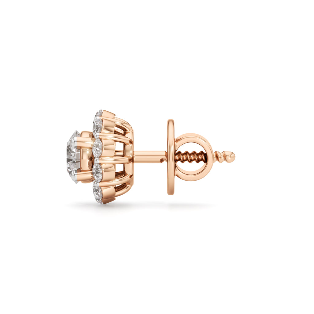 0.75Ct Round Shape Halo Studs Earrings