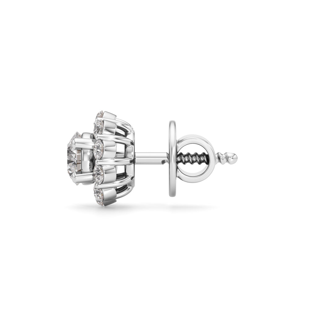 0.75Ct Round Shape Halo Studs Earrings