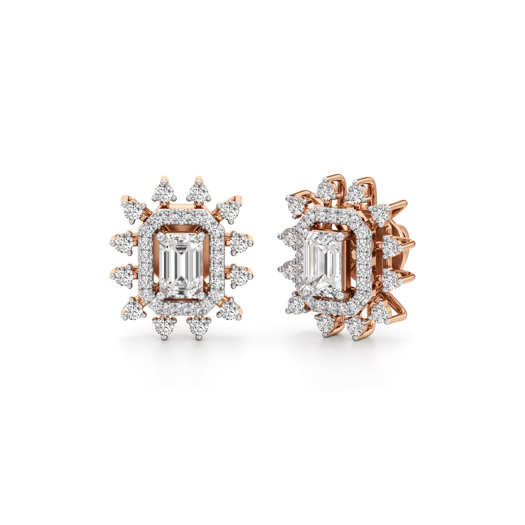 2.25Ct Emerald Shape Halo Studs Earrings
