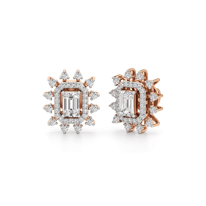 2.25Ct Emerald Shape Halo Studs Earrings