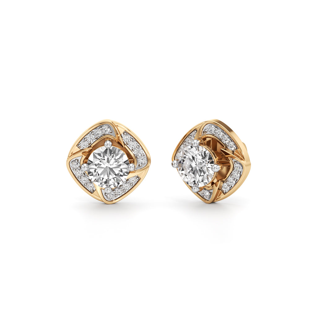 1Ct Round Shape Fancy Studs Earrings