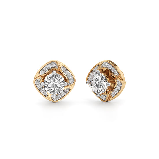1Ct Round Shape Fancy Studs Earrings