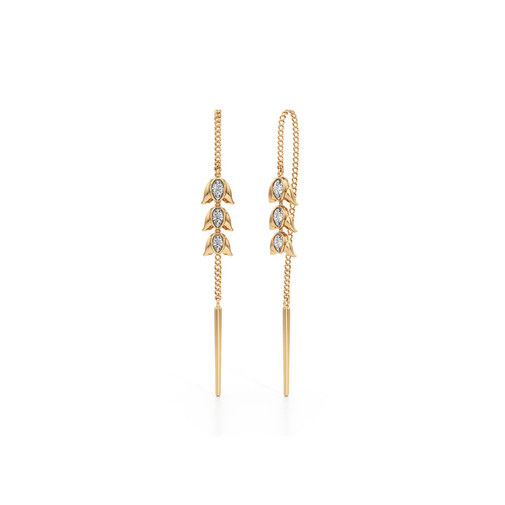 Triple Lotus 925 Silver  18k Gold Plated Threader Earrings