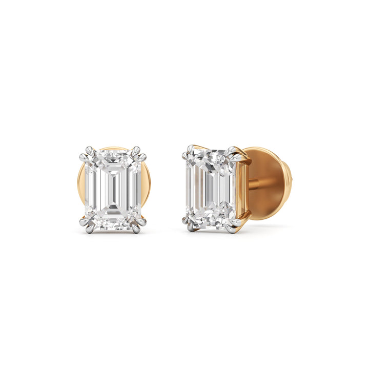 Elite Emerald-Cut 925 Silver 18K Gold Plated Stud Earrings