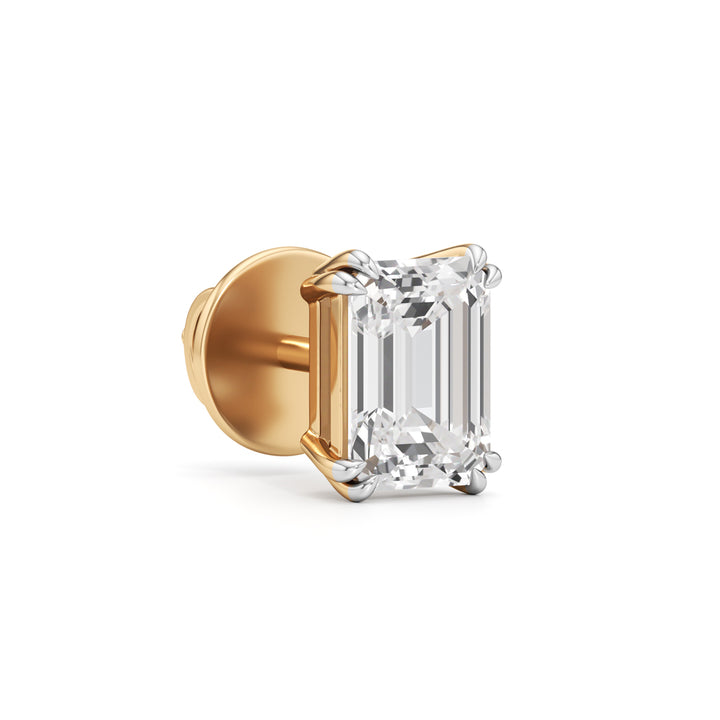 Elite Emerald-Cut 925 Silver 18K Gold Plated Stud Earrings