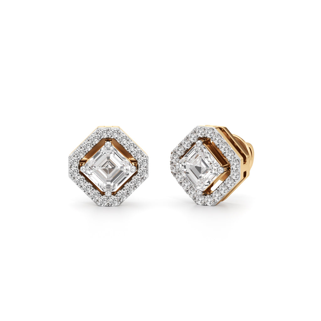 125Ct Asscher Shape Halo Studs Earrings