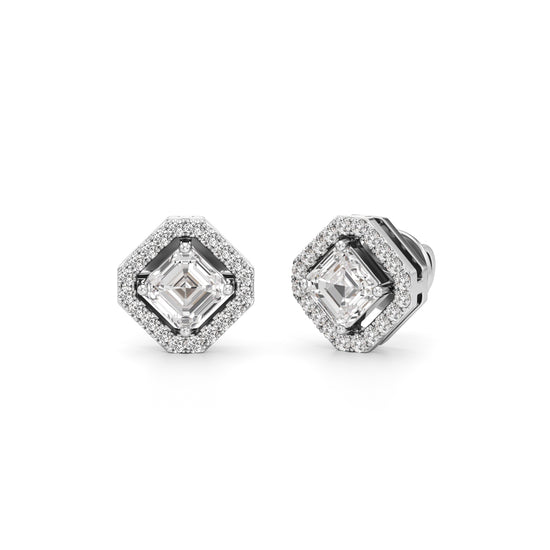 125Ct Asscher Shape Halo Studs Earrings