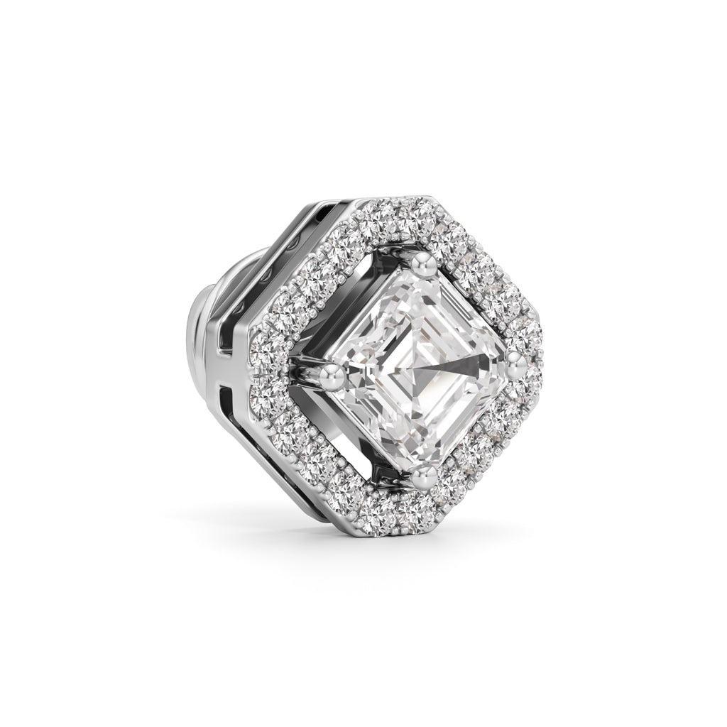125Ct Asscher Shape Halo Studs Earrings