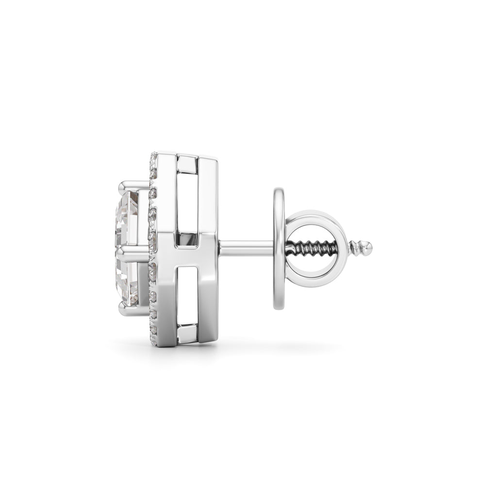 125Ct Asscher Shape Halo Studs Earrings