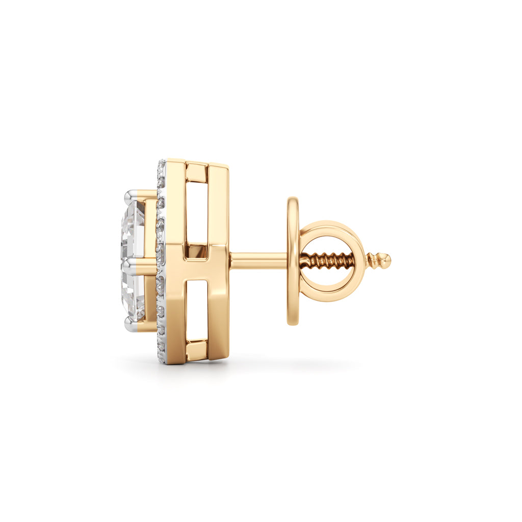 125Ct Asscher Shape Halo Studs Earrings
