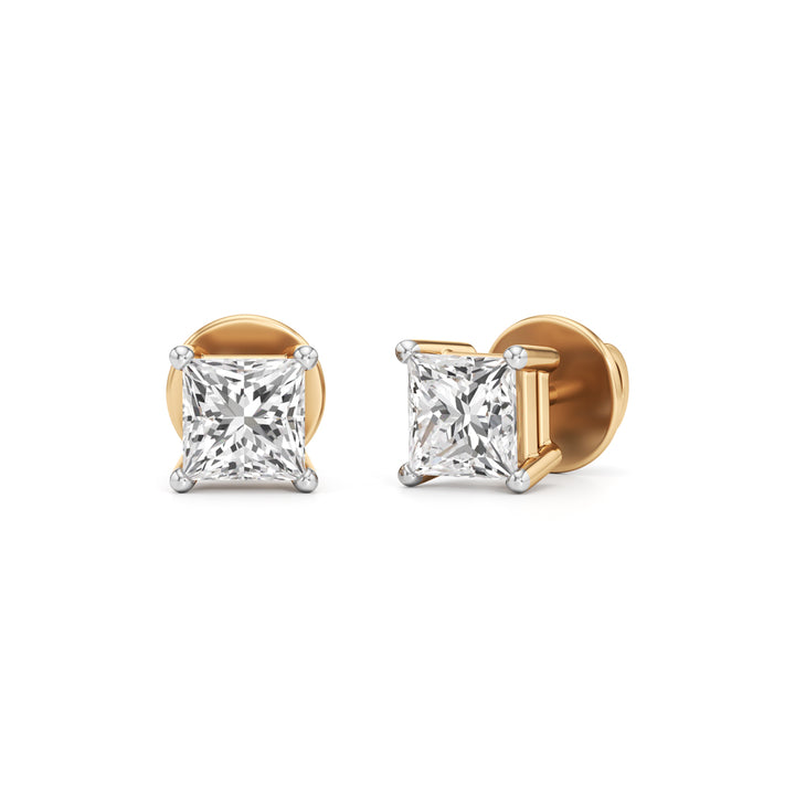 Elite Princess-Cut 925 Silver  18k Gold Plated Stud Earrings