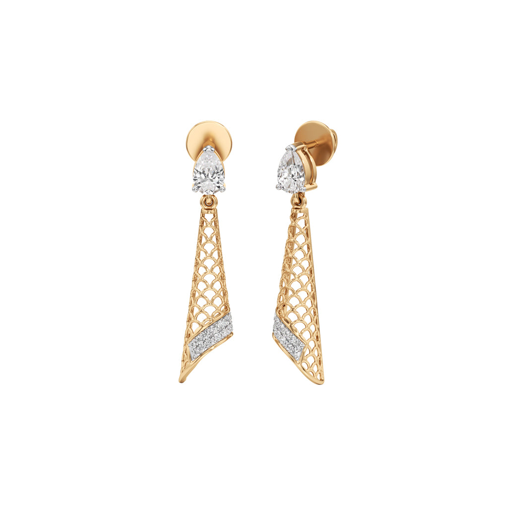 Pear Diamond Drop Earrings with Lattice and Pave Accents