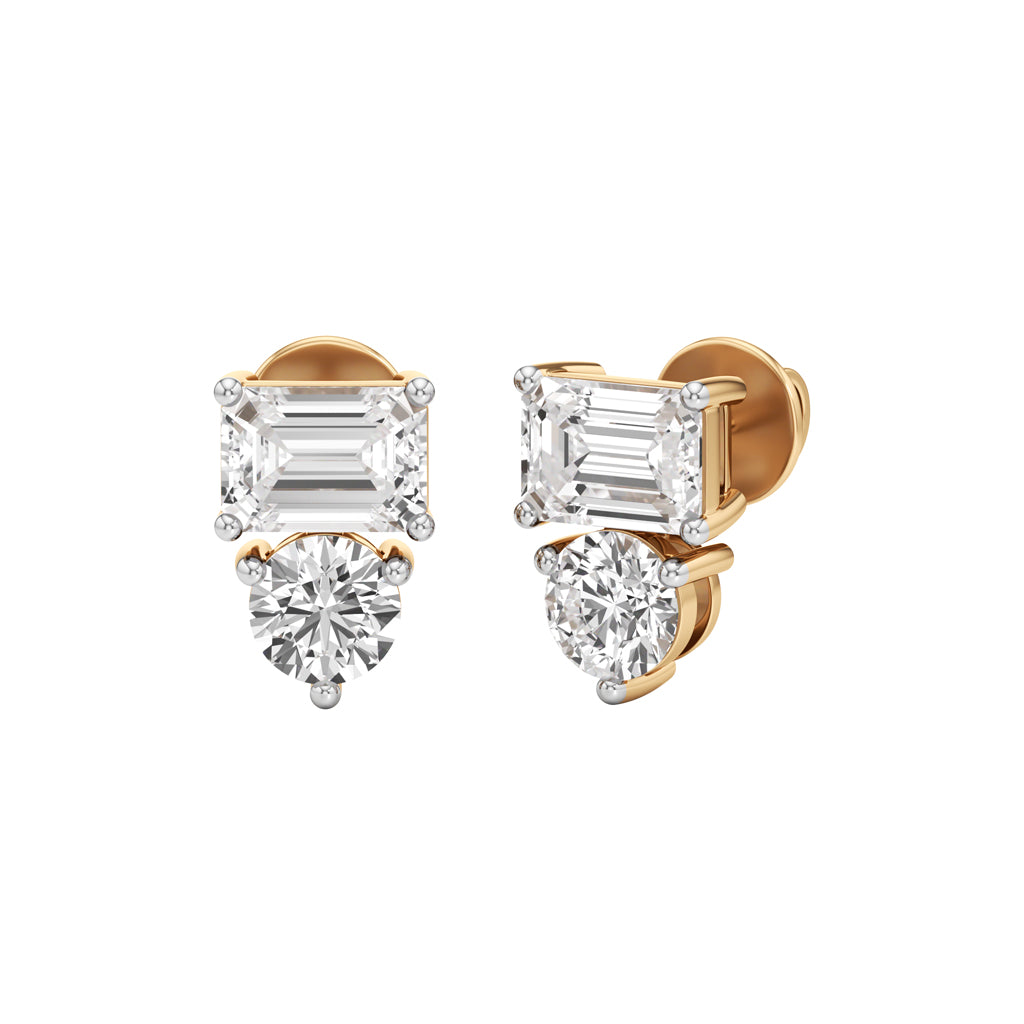 3Ct Emerald Shape Fancy Studs Earrings