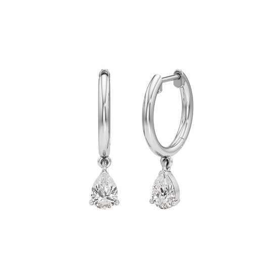 1.00Ct Pear Shape,Hoops Earrings