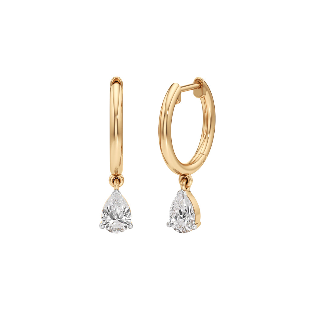 1.00Ct Pear Shape,Hoops Earrings