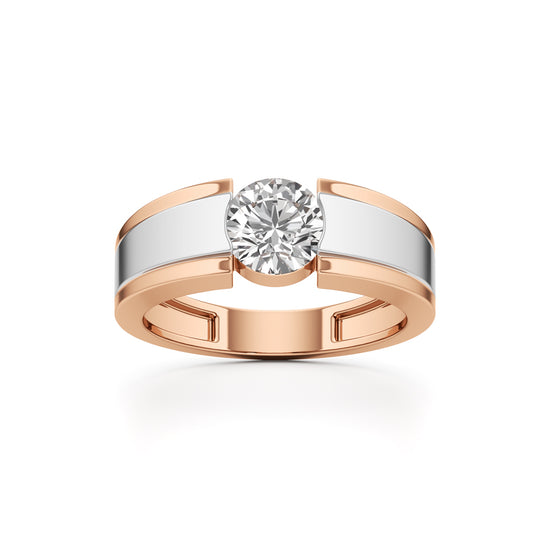 Regal Crest Two-Tone Solitaire Diamond Ring for Men